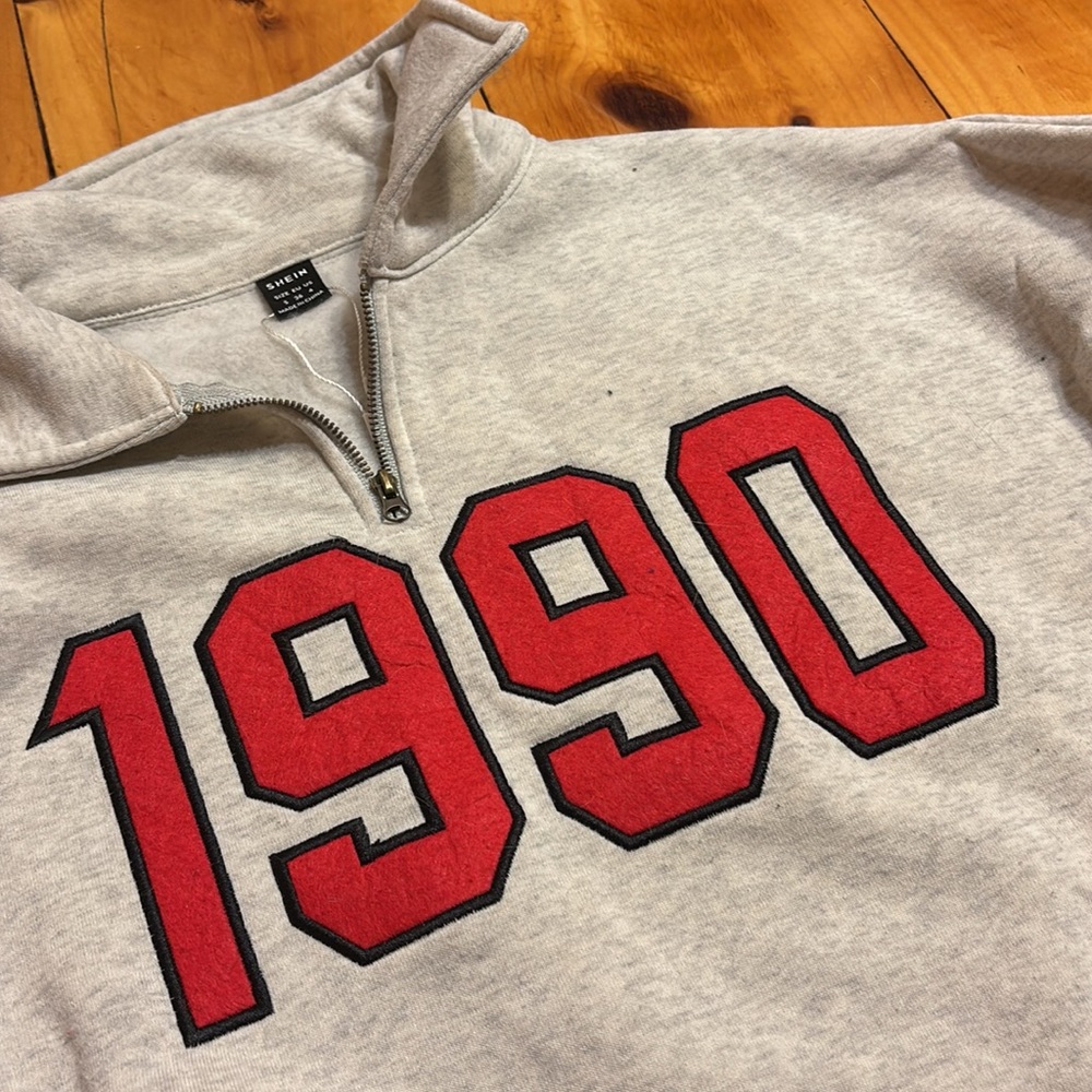 SHEIN Gray and Red Zip Up Sweater 1990 Design